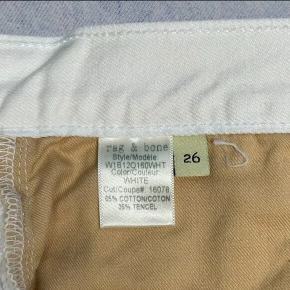 Rag &amp; Bone Women’s White Denim Asymmetrical Frayed Hem Mini Skirt - Size 26