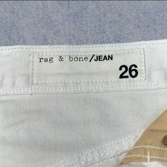 Rag &amp; Bone Women’s White Denim Asymmetrical Frayed Hem Mini Skirt - Size 26