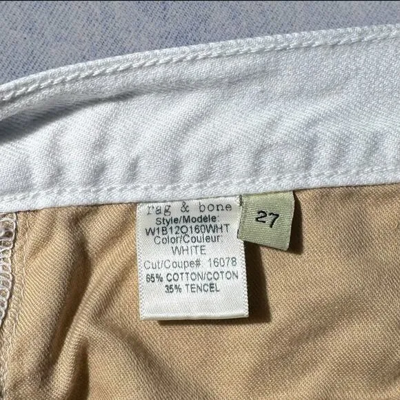 Rag &amp; Bone Women’s White Denim Asymmetrical Frayed Hem Mini Skirt - Size 27