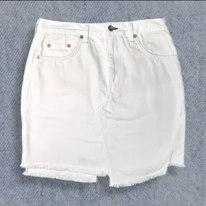 Rag &amp; Bone Women’s White Denim Asymmetrical Frayed Hem Mini Skirt - Size 27