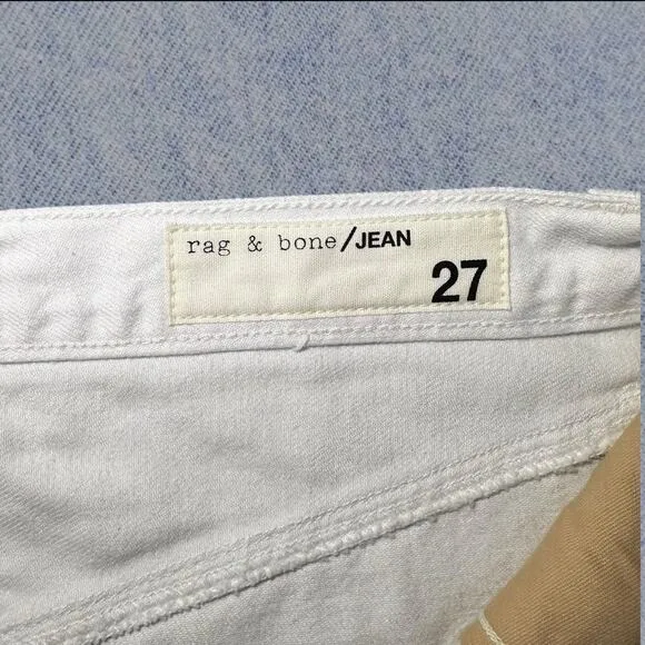 Rag &amp; Bone Women’s White Denim Asymmetrical Frayed Hem Mini Skirt - Size 27