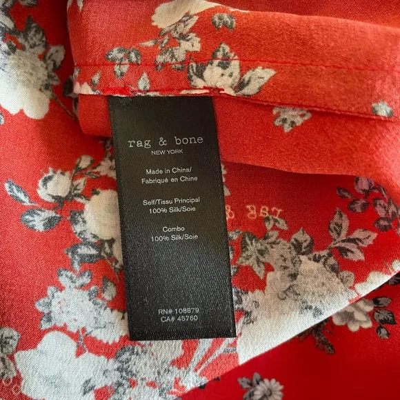 Rag &amp; Bone Zoe V-Neck Sleeveless Zoe Floral-Print Silk Dress Size L