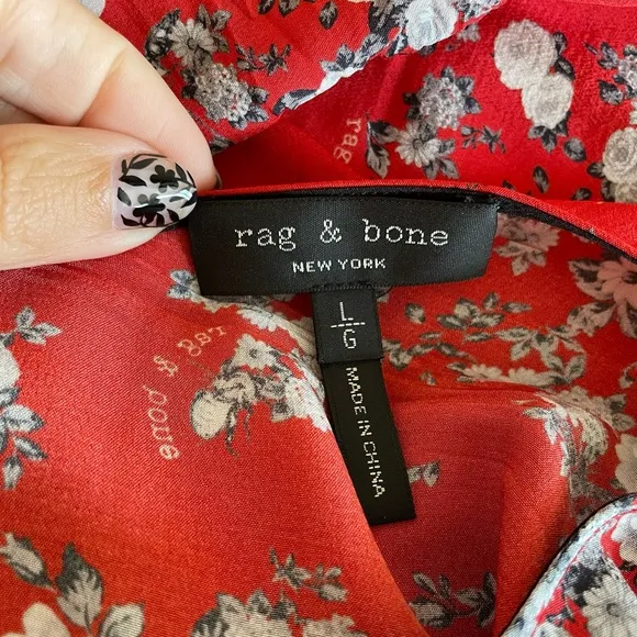 Rag &amp; Bone Zoe V-Neck Sleeveless Zoe Floral-Print Silk Dress Size L