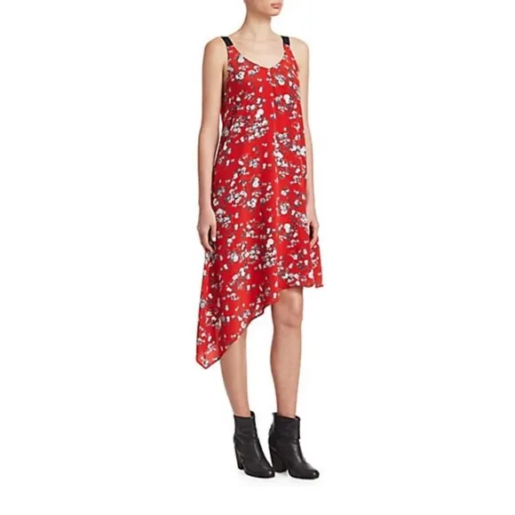 Rag &amp; Bone Zoe V-Neck Sleeveless Zoe Floral-Print Silk Dress Size L