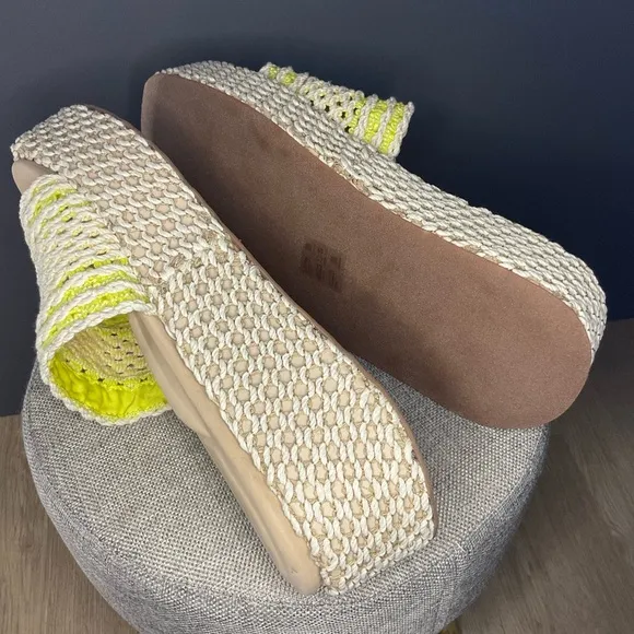 Rag N Bone Women Logan Crochet Green Yellow Square Toe Platform Sandal 39