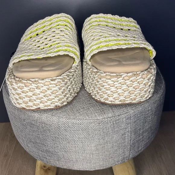 Rag N Bone Women Logan Crochet Green Yellow Square Toe Platform Sandal 39