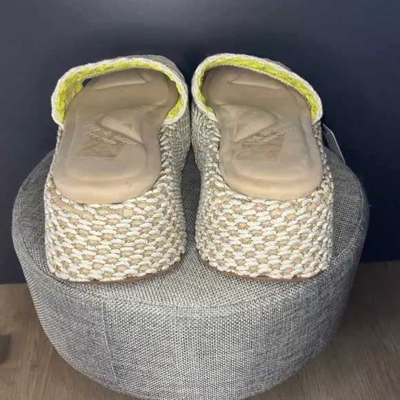 Rag N Bone Women Logan Crochet Green Yellow Square Toe Platform Sandal 39