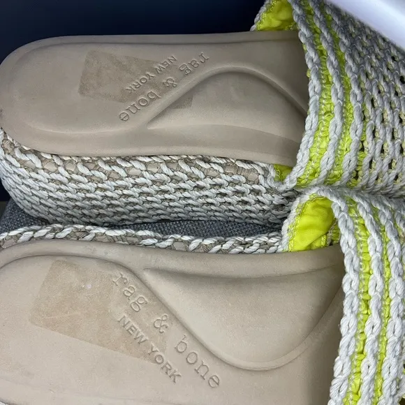 Rag N Bone Women Logan Crochet Green Yellow Square Toe Platform Sandal 39
