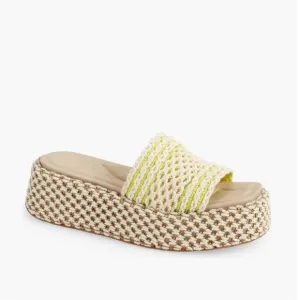 Rag N Bone Women Logan Crochet Green Yellow Square Toe Platform Sandal 39