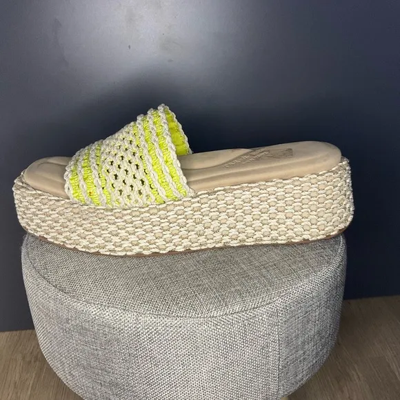 Rag N Bone Women Logan Crochet Green Yellow Square Toe Platform Sandal 39