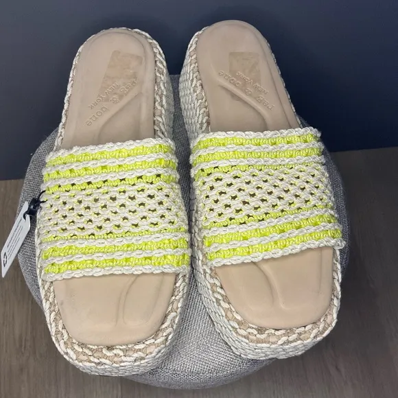 Rag N Bone Women Logan Crochet Green Yellow Square Toe Platform Sandal 39