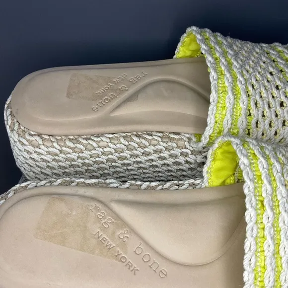 Rag N Bone Women Logan Crochet Green Yellow Square Toe Platform Sandal 39