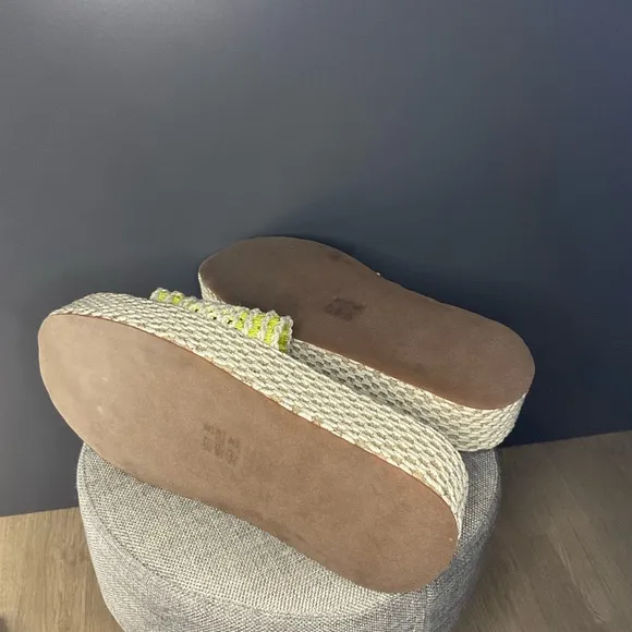 Rag N Bone Women Logan Crochet Green Yellow Square Toe Platform Sandal 39
