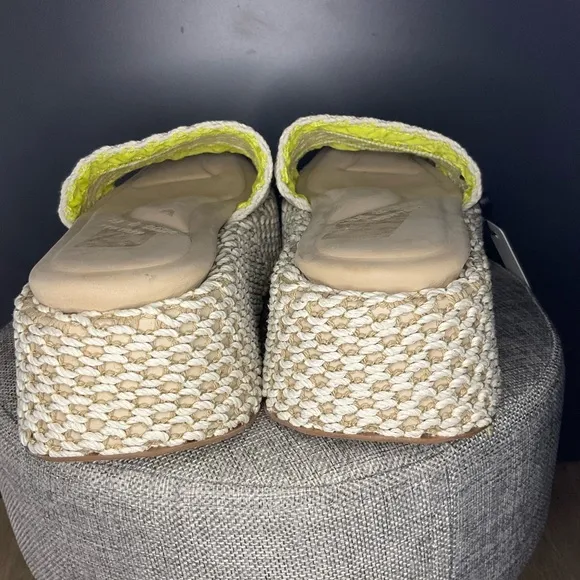 Rag N Bone Women Logan Crochet Green Yellow Square Toe Platform Sandal 39