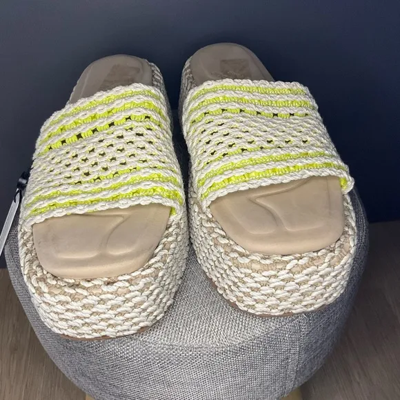 Rag N Bone Women Logan Crochet Green Yellow Square Toe Platform Sandal 39