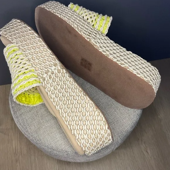 Rag N Bone Women Logan Crochet Green Yellow Square Toe Platform Sandal 39