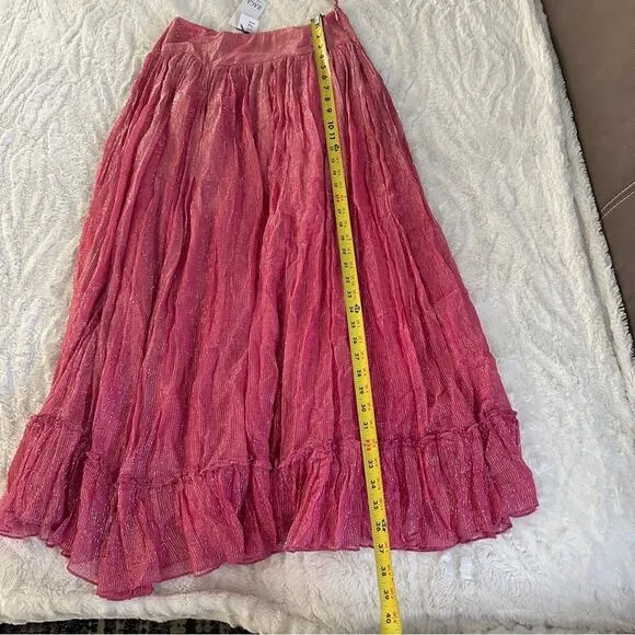 Raga Size S Zella Lurex Maxi Skirt NWT Boho Indie Pink Silver Metallic Gypsy New