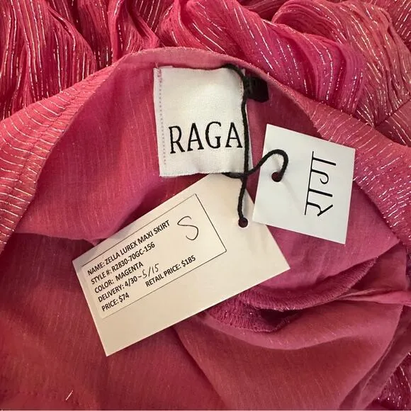 Raga Size S Zella Lurex Maxi Skirt NWT Boho Indie Pink Silver Metallic Gypsy New