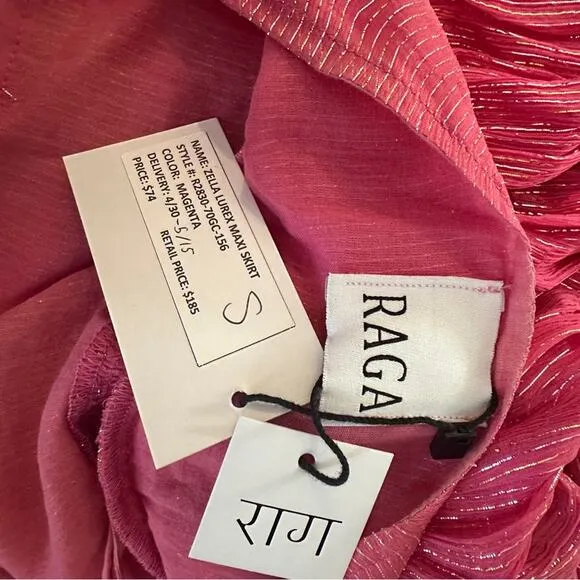 Raga Size S Zella Lurex Maxi Skirt NWT Boho Indie Pink Silver Metallic Gypsy New