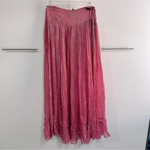 Raga Size S Zella Lurex Maxi Skirt NWT Boho Indie Pink Silver Metallic Gypsy New
