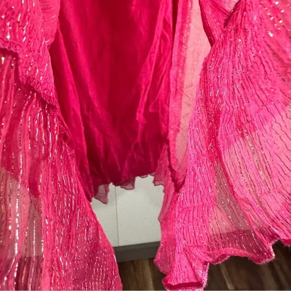 Raga Size S Zella Lurex Maxi Skirt NWT Boho Indie Pink Silver Metallic Gypsy New