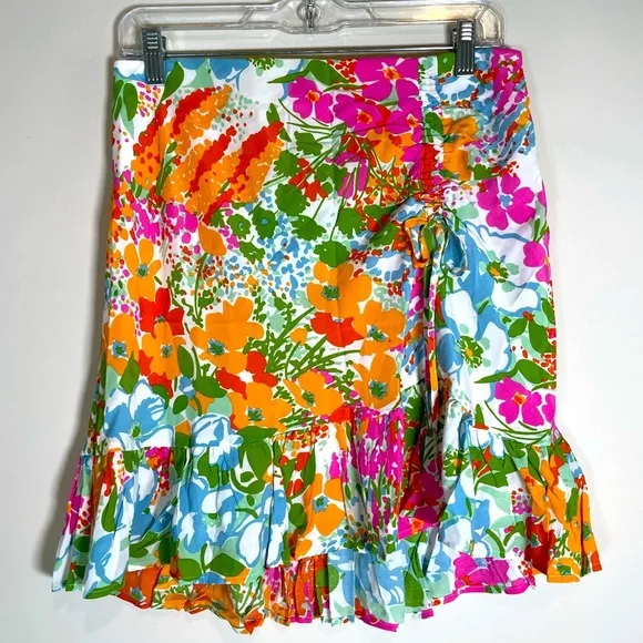 Rails Lara Multicolor “Day Garden” Ruched Mini Skirt Sz medRuffled Flouncy