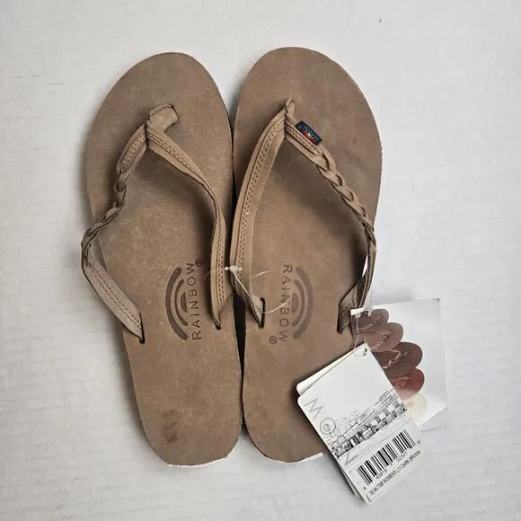 Rainbow Flirty Braidy Leather Sandals Size Womens Ladies 11 Dark Brown Flip Flop