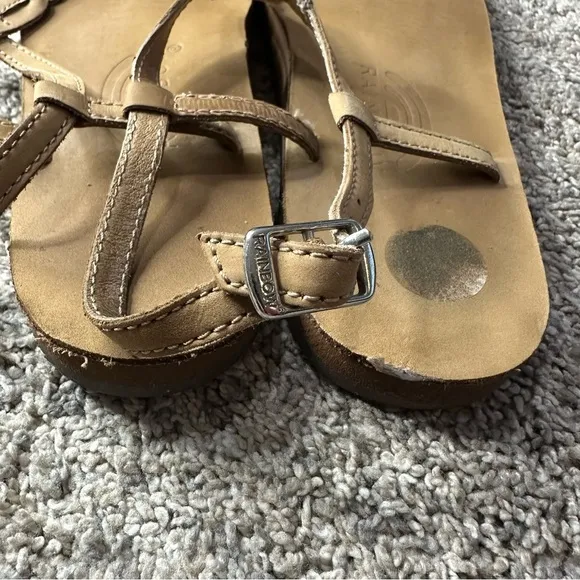 Rainbow 🌈 T-Street Braid Ankle Strap Sandal brown leather large 9.5 10 10.5