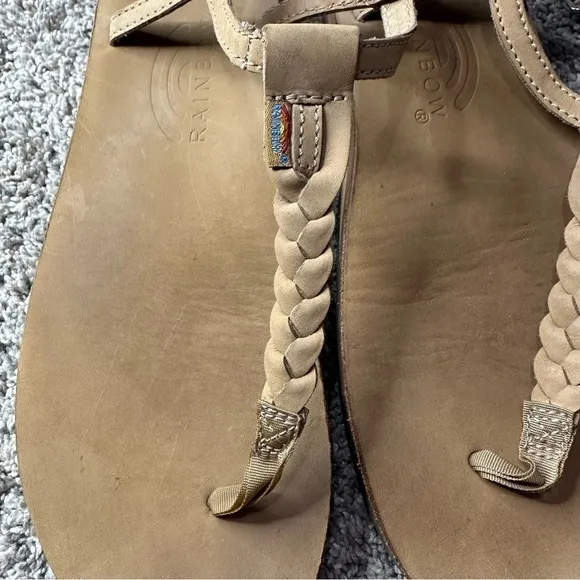 Rainbow 🌈 T-Street Braid Ankle Strap Sandal brown leather large 9.5 10 10.5