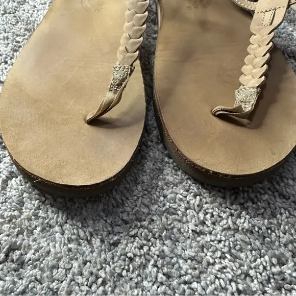 Rainbow 🌈 T-Street Braid Ankle Strap Sandal brown leather large 9.5 10 10.5