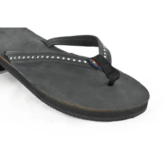 Rainbow Thin Strap Sandals Swarovski Crystals Premier Black Kids 4-5