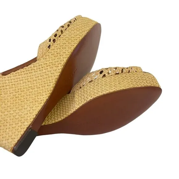 Ralph Lauren Sandals Raffia Woven Platform Wedge Heel Floral Classic Size 8.5