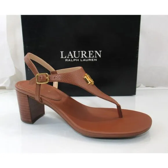 Ralph Lauren Westcott Adjustable Slingback T-Strap Thong Sandals Tan Size 7.5