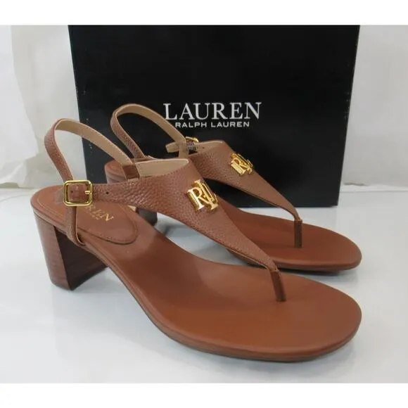 Ralph Lauren Westcott Adjustable Slingback T-Strap Thong Sandals Tan Size 7.5