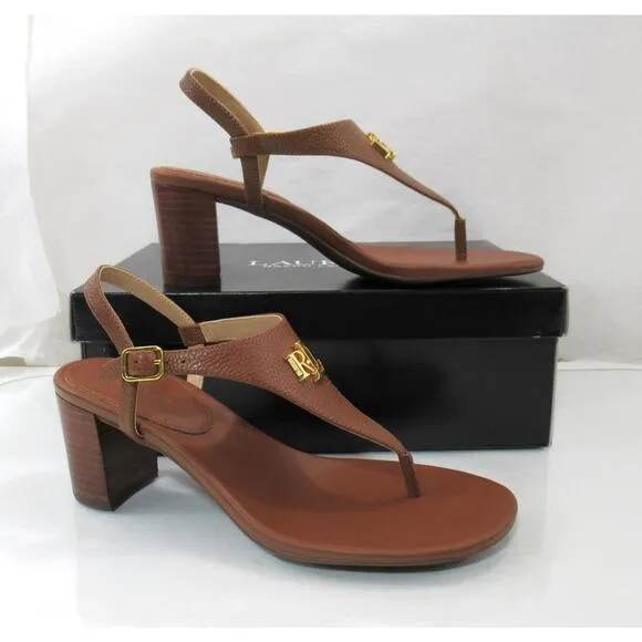 Ralph Lauren Westcott Adjustable Slingback T-Strap Thong Sandals Tan Size 7.5