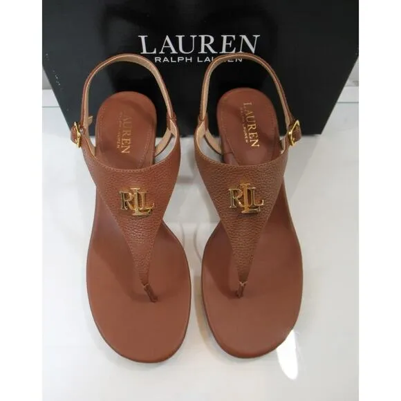 Ralph Lauren Westcott Adjustable Slingback T-Strap Thong Sandals Tan Size 7.5