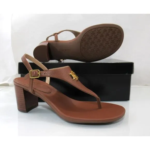 Ralph Lauren Westcott Adjustable Slingback T-Strap Thong Sandals Tan Size 7.5