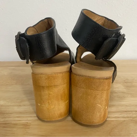 RARE Dansko Octavia Black Leather Sandals Wooden Clog Heels 38 Platform