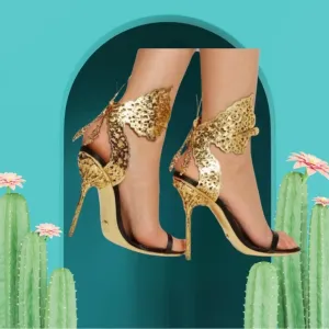 RARE find. Sergio Rossi Filigree high heel with gold leather butterfly, size 36