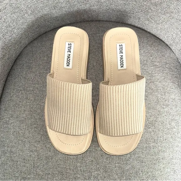RARE Steve Madden Balanced Natural‎ Wedge Platform Slide Sandals Women’s Size 7