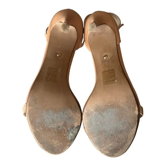 RAYE Blake Stiletto 4' Heel in Nude ankle strap and buckle open toes size 7.5