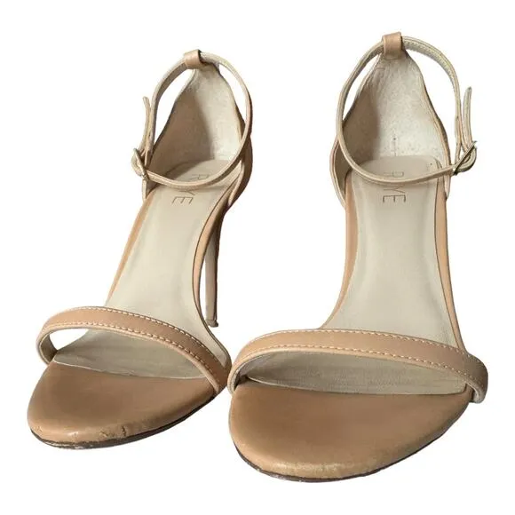 RAYE Blake Stiletto 4' Heel in Nude ankle strap and buckle open toes size 7.5