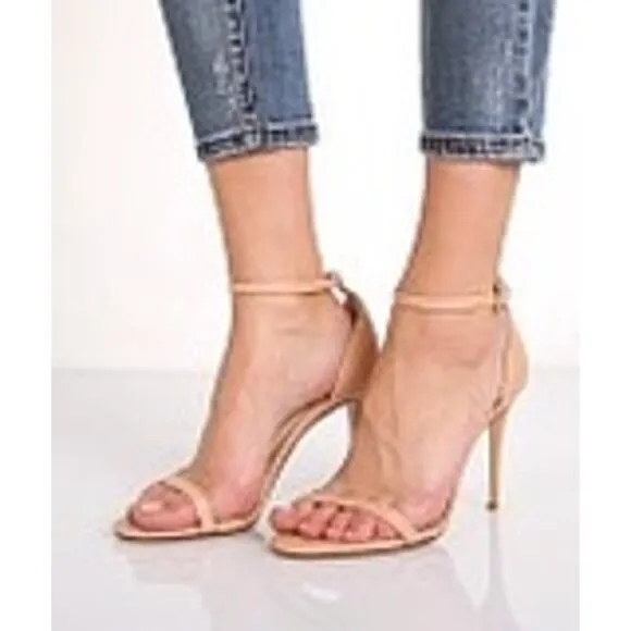 RAYE Blake Stiletto 4' Heel in Nude ankle strap and buckle open toes size 7.5