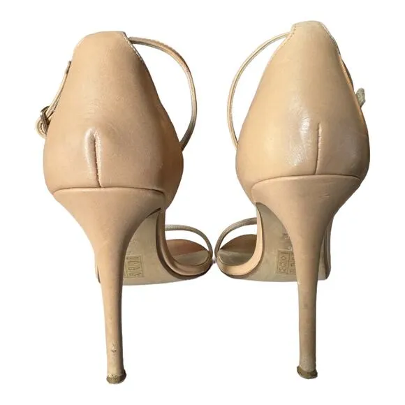 RAYE Blake Stiletto 4' Heel in Nude ankle strap and buckle open toes size 7.5