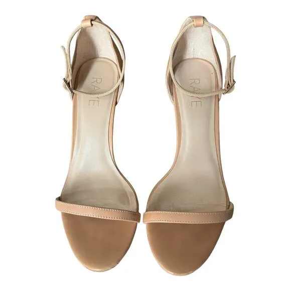 RAYE Blake Stiletto 4' Heel in Nude ankle strap and buckle open toes size 7.5