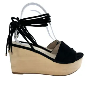 Raye Finley Black Suede Wooden Platform Wedge Sandals Size 8