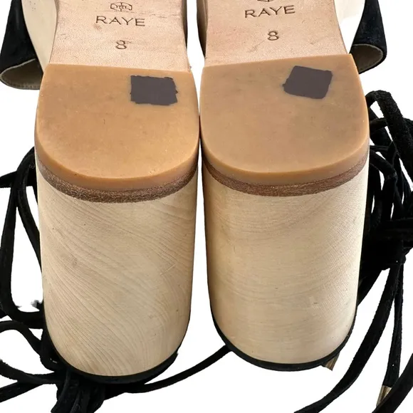 Raye Finley Black Suede Wooden Platform Wedge Sandals Size 8