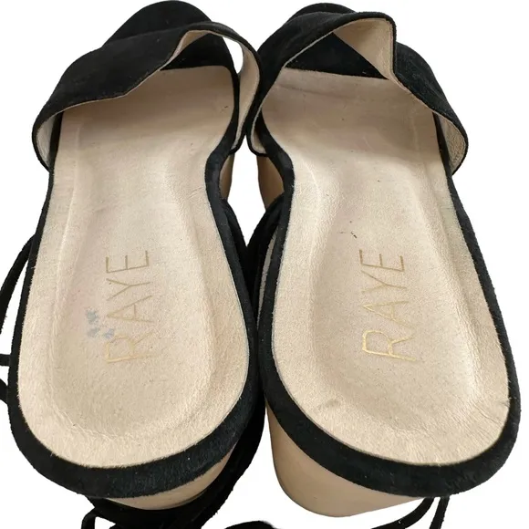 Raye Finley Black Suede Wooden Platform Wedge Sandals Size 8