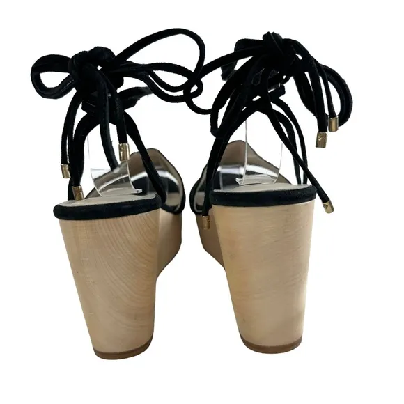 Raye Finley Black Suede Wooden Platform Wedge Sandals Size 8