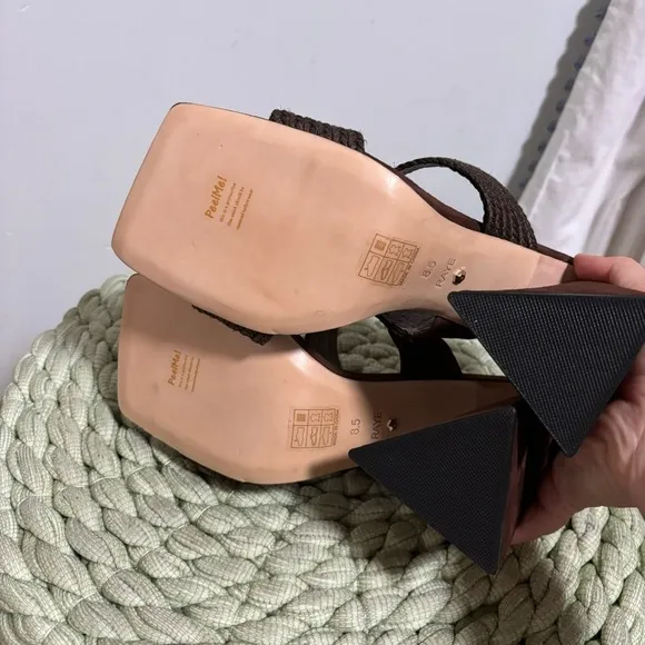 Raye Lula Brown Suede Jute Double Strap Square Toe Pyramid Heel Sandals NWOB
